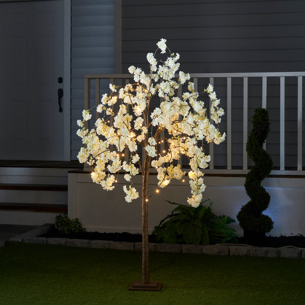 37446-S - FLORAL LIGHTS-SMALL TREE W/66 WW LED WHITE CHERRY BLOSSOM W/ADP