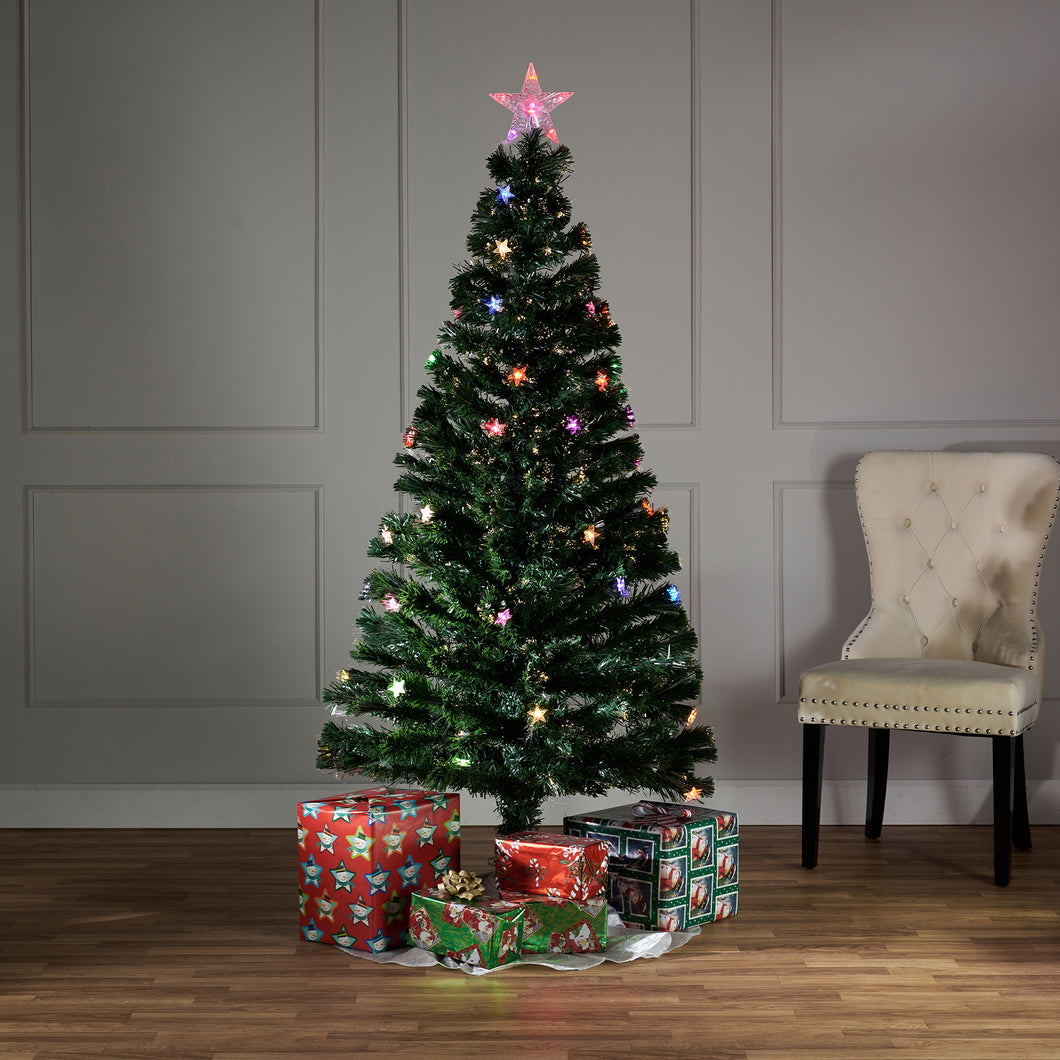 37495-M6 - 180CM GREEN F/O TREE WITH STARS WITH RED/BLUE RED/GREEN LIGHTS