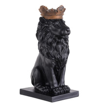 Load image into Gallery viewer, 53007-BK - 14.5&quot; H Black Sitting Lion W/ Gold Crown Resin Statue Statue Home Decor Living Room Display
