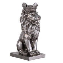 Load image into Gallery viewer, 53007-SL - 14.5&quot; H Sitting Lion W/Crown Silver Color Resin Statue Home Decor Living Room Display
