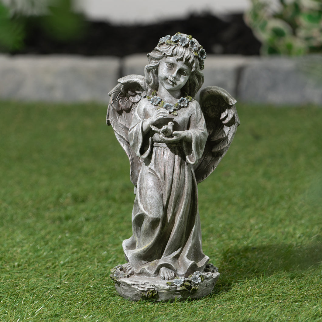 75583-GY - ANGEL CHILD STANDING HOLDING BIRD