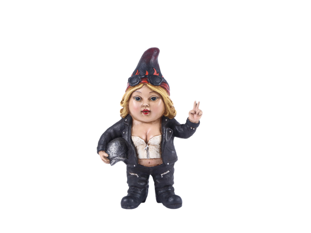 GNOME BIKER WOMAN W/HELMET- GNOMAD (HI-LINE EXCLUSIVE)