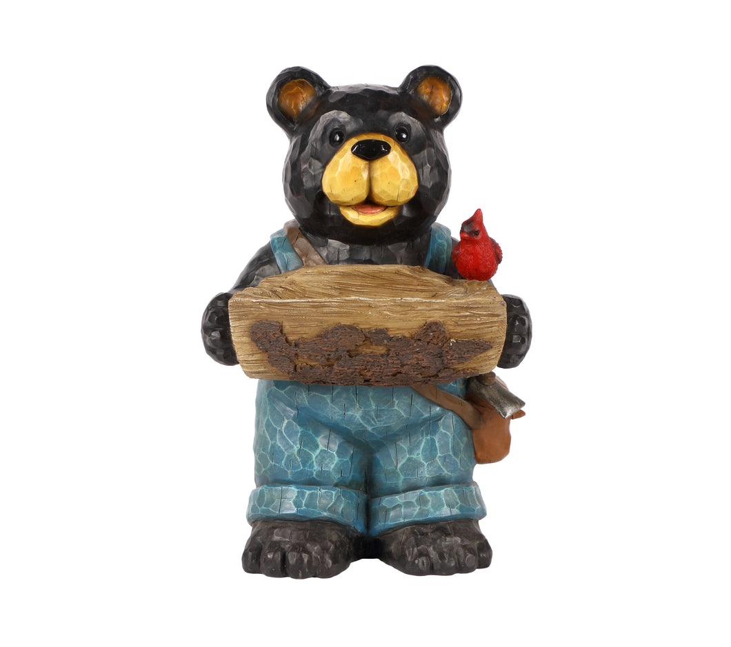BEAR HOLDS BIRD BATH W/CARDINAL