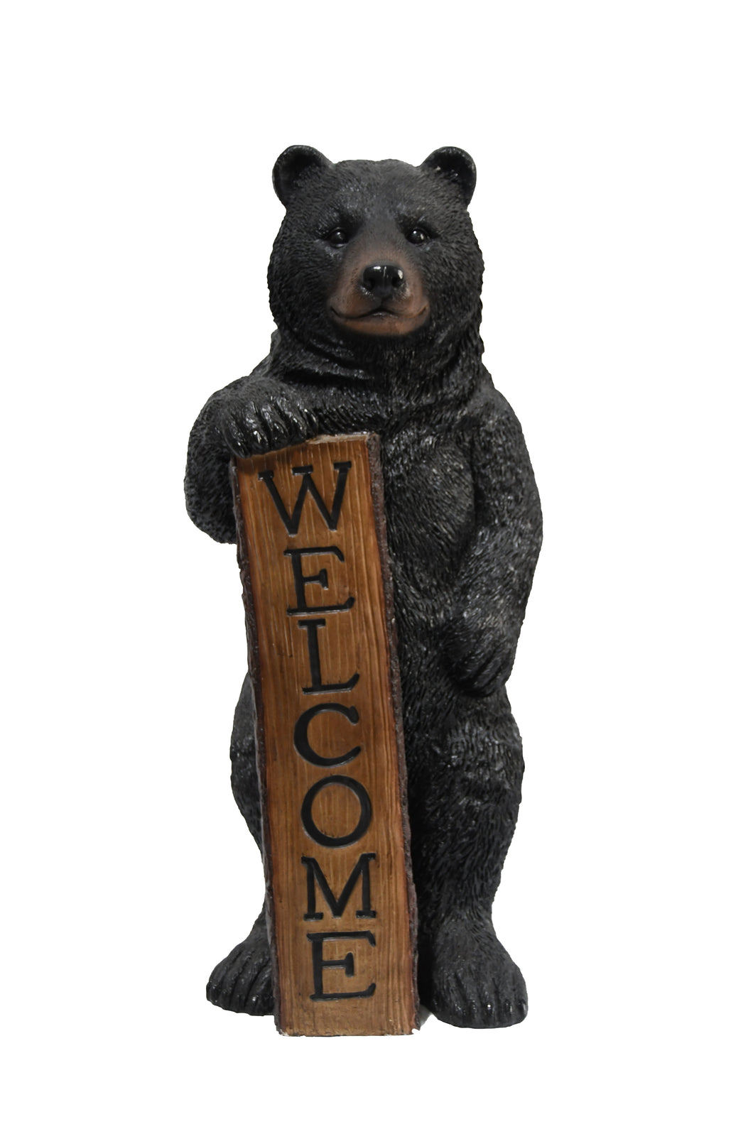 Welcome Bear Haven: Standing Black Bear with Heartwarming Welcome Sign
