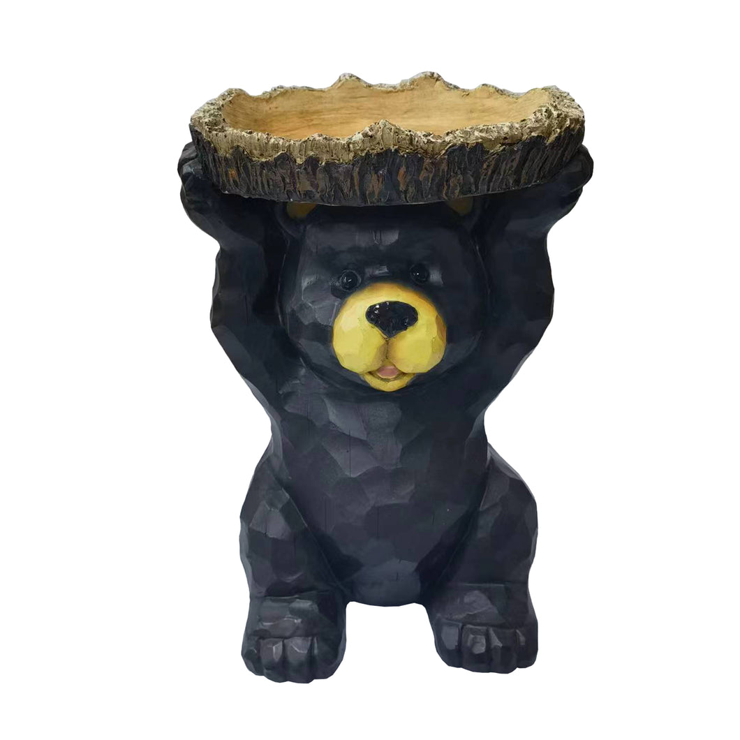 75619-S - Sitting Bear Holding Bird Bath Garden Decor