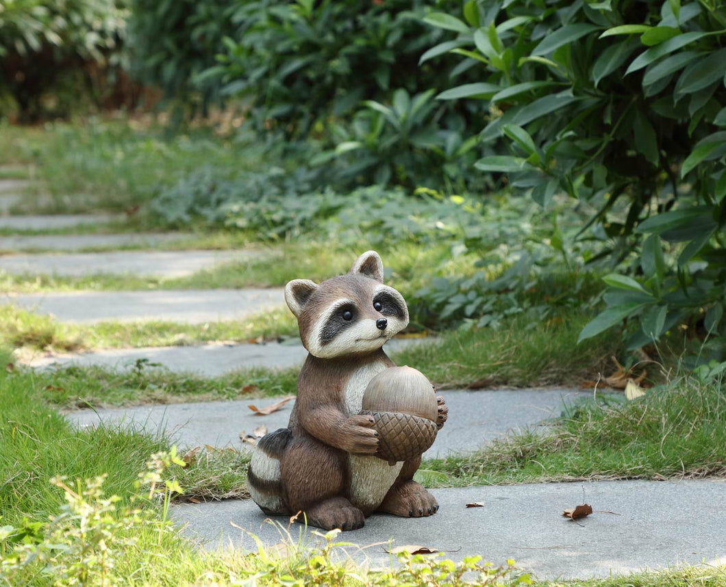 75638-B - RACCOON-STACKING BY TREE TRUNK W/WELCOME SIGN (HI-LINE)