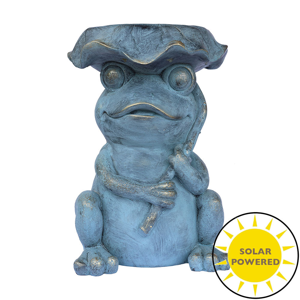 75643-C - Frog Garden Statue Plant Stand w/Solar Light