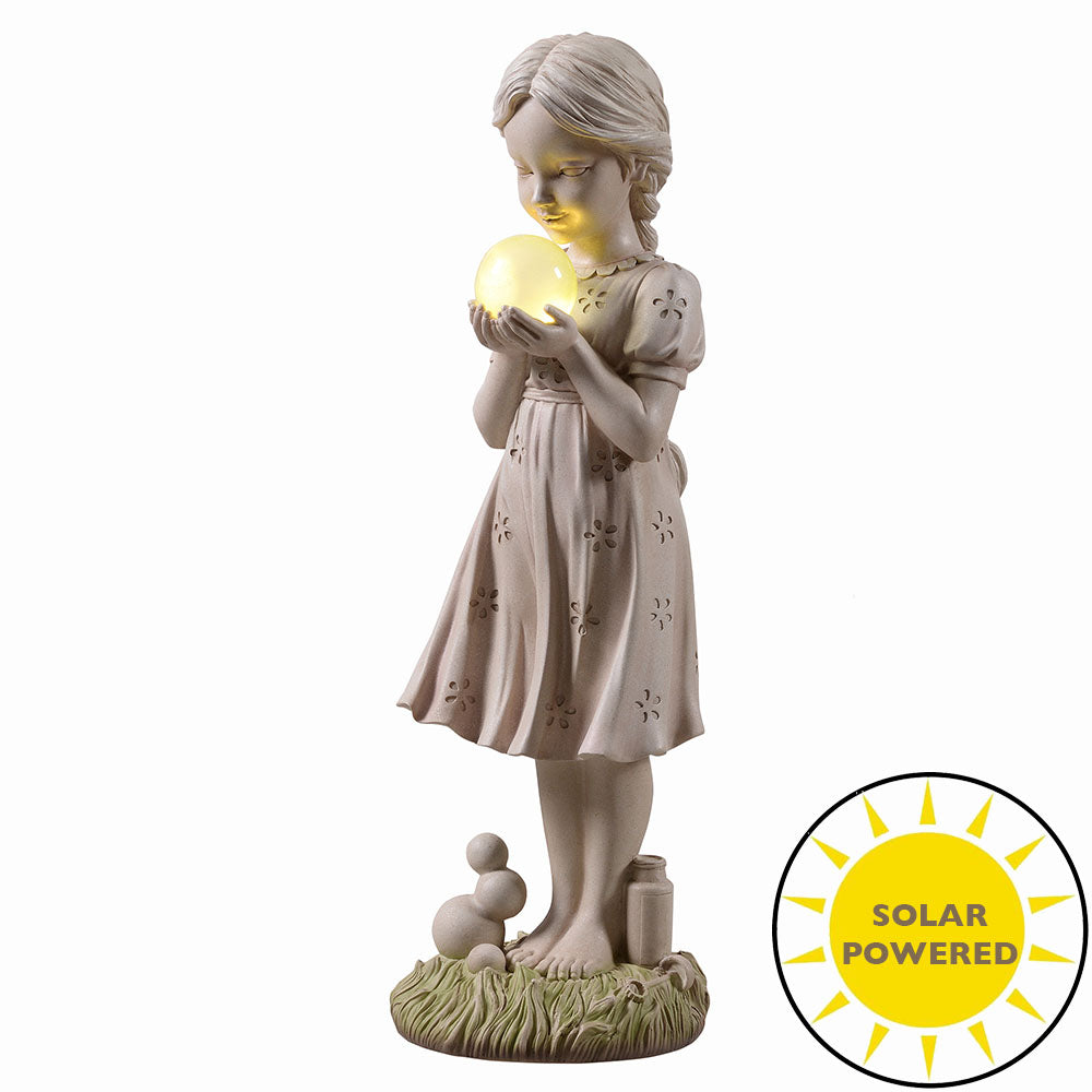 77184-B - Girl Holding Bubble Lighted Garden Statue Solar Powered LEDs