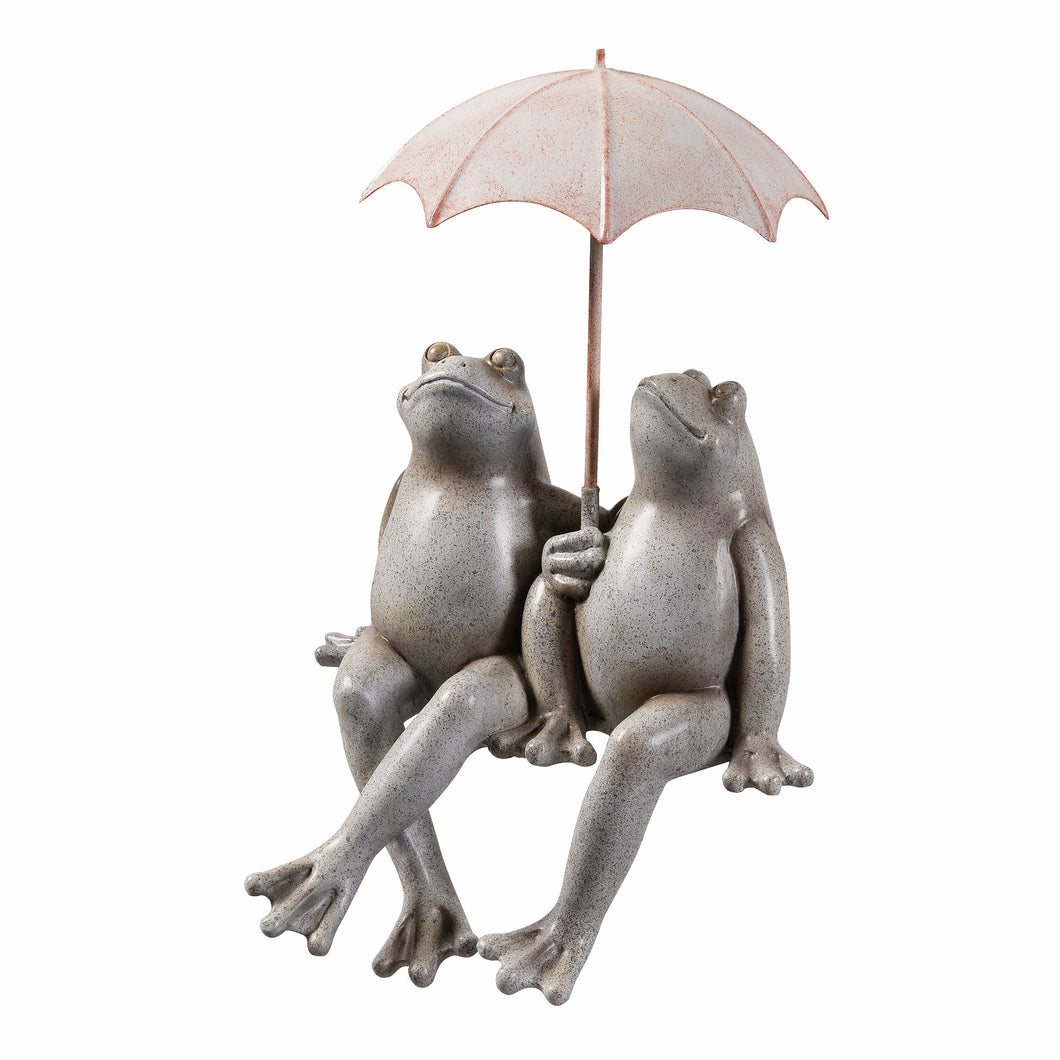Sitting Couple Frogs W/Umbrella Garden Statue Yard Decor