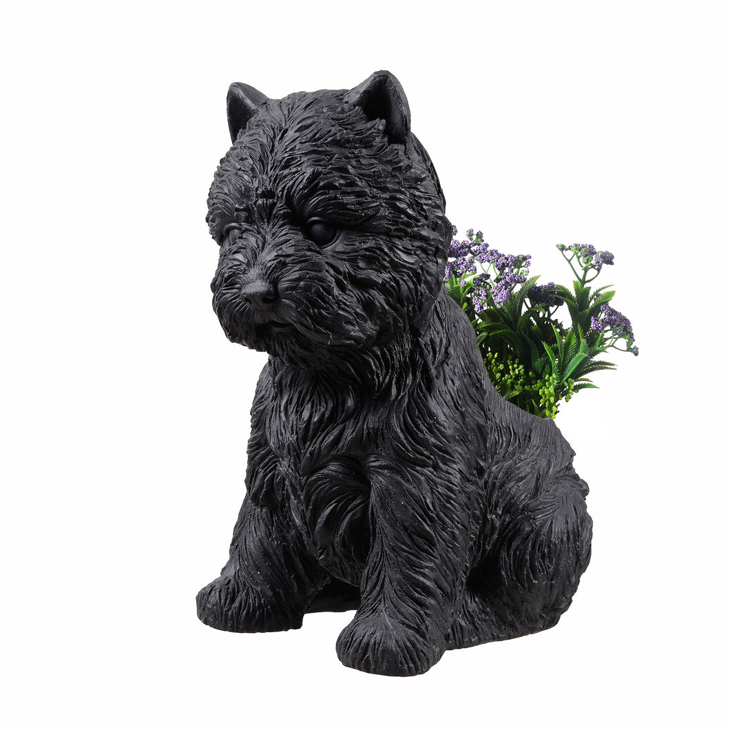 77188-BK - White Terrier Flower Planter Black Plant Pot