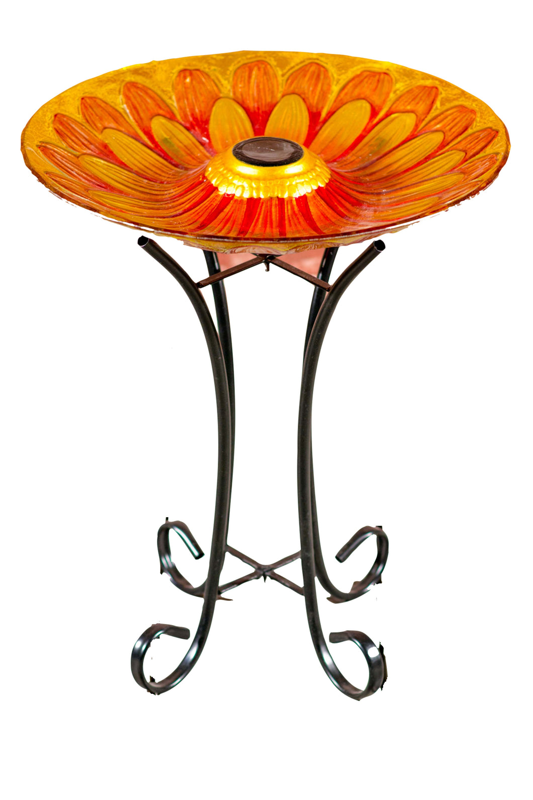 SOLAR FLORAL GLASS BIRD BATH W/STAND