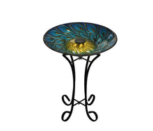 Load image into Gallery viewer, 78415-E - SOLAR GLASS PEACOCK FEATHERS BIRD BATH W/STAND
