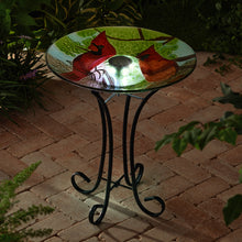 Load image into Gallery viewer, 78415-I - SOLAR LED FLORAL GLASS BIRD BATH WITH STAND - CARDINAL
