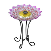 Load image into Gallery viewer, SOLAR LED FLORAL GLASS BIRD BATH WITH STAND - PINK DAHLIA
