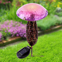 Load image into Gallery viewer, METAL AND GLASS SOLAR MUSHROOM STAKE W/ LED - PINK AND PURPLE
