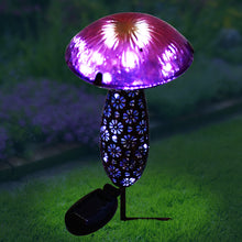 Load image into Gallery viewer, METAL AND GLASS SOLAR MUSHROOM STAKE W/ LED - PINK AND PURPLE
