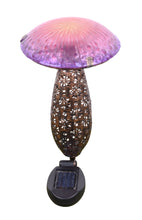 Load image into Gallery viewer, METAL AND GLASS SOLAR MUSHROOM STAKE W/ LED - PINK AND PURPLE
