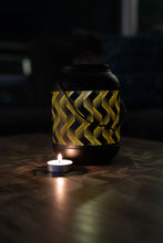 Load image into Gallery viewer, 78418-B - SOLAR METAL LANTERN-6 INCH BLACK AND YELLOW WAVE W/ WW LED
