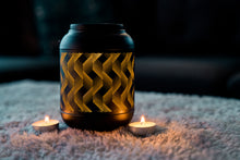 Load image into Gallery viewer, 78418-B - SOLAR METAL LANTERN-6 INCH BLACK AND YELLOW WAVE W/ WW LED
