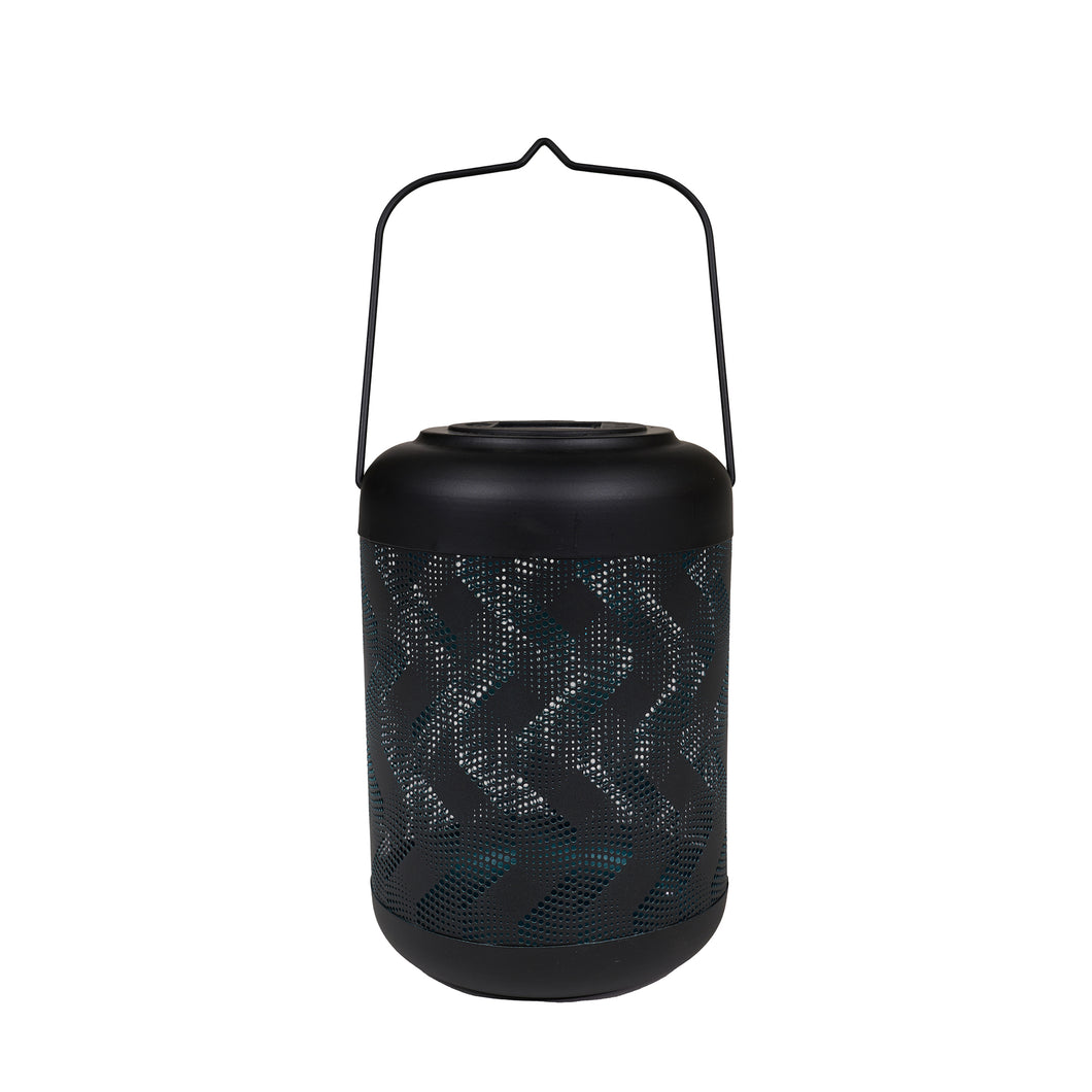78419-C - SOLAR METAL LANTERN-9 INCH BLACK AND BLUE WAVE W/ WW LED