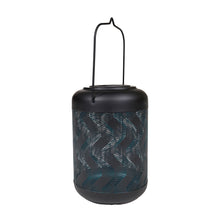 Load image into Gallery viewer, 78419-C - SOLAR METAL LANTERN-9 INCH BLACK AND BLUE WAVE W/ WW LED
