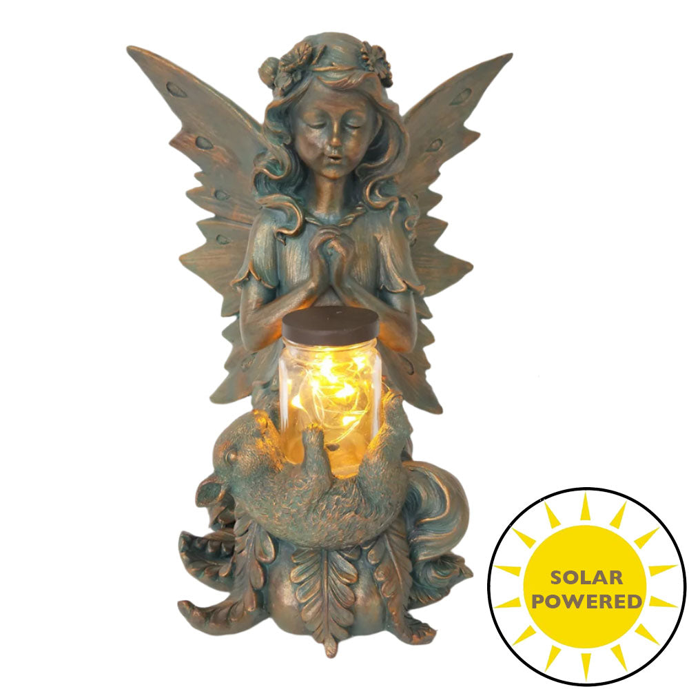 Fairy Sitting W/ Light In Jar - Solar Leds