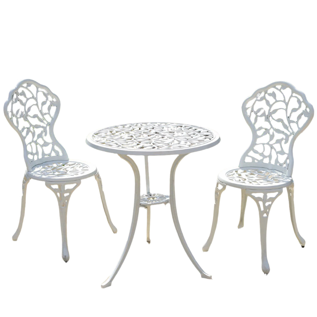 BISTRO SET 3 PC - 1 TABLE/2 CHAIRS - WHITE LEAVES