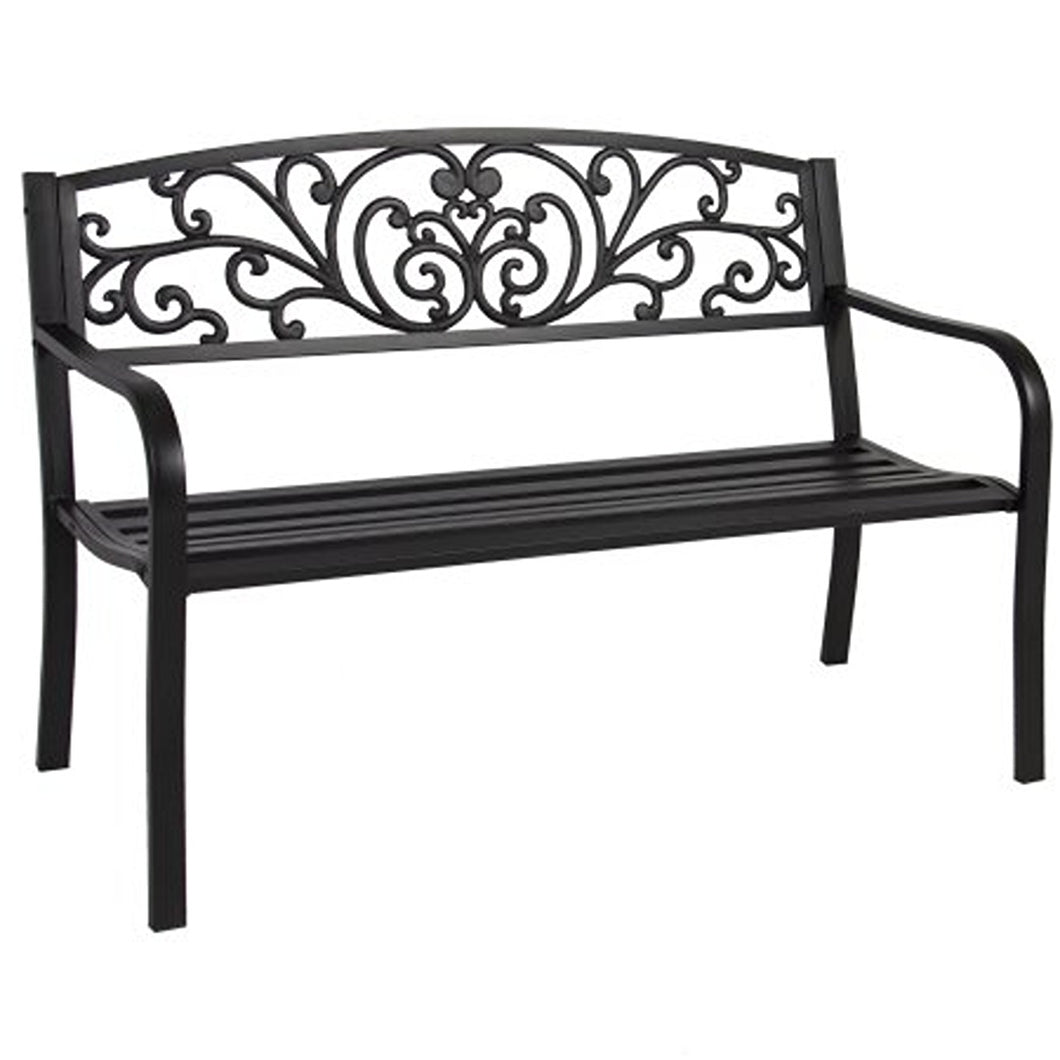 GARDEN BENCH - BLACK - SCROLL BACKREST 50 INCH LONG