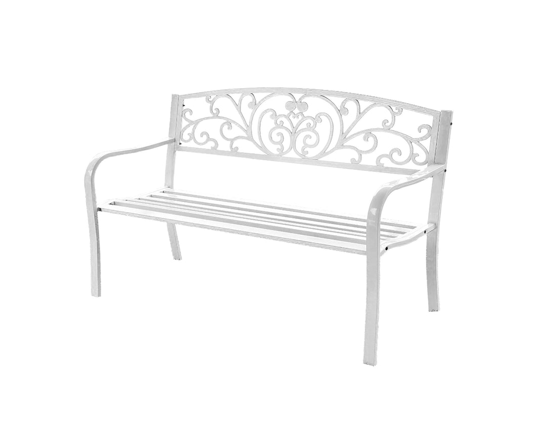GARDEN BENCH - WHITE - SCROLL BACKREST 50 INCH LONG