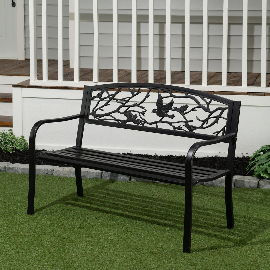 78653-BK - GARDEN BENCH - BLACK - BIRDS AND BRANCHES BACKREST