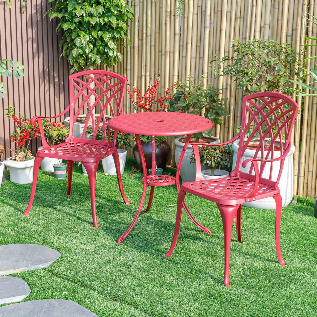 78658-A-RD -  Radiant Red Relaxation- Cast Aluminium Bistro Set for Outdoor Living HI-LINE GIFT