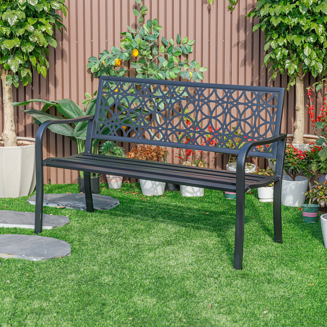 78660-B-BK -  Classic Noir- Black All-Steel Garden Bench for Timeless Appeal HI-LINE GIFT