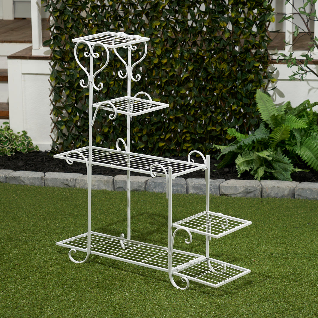 78672-B-WT - 5 TIER PLANT STAND STEPS - WHITE