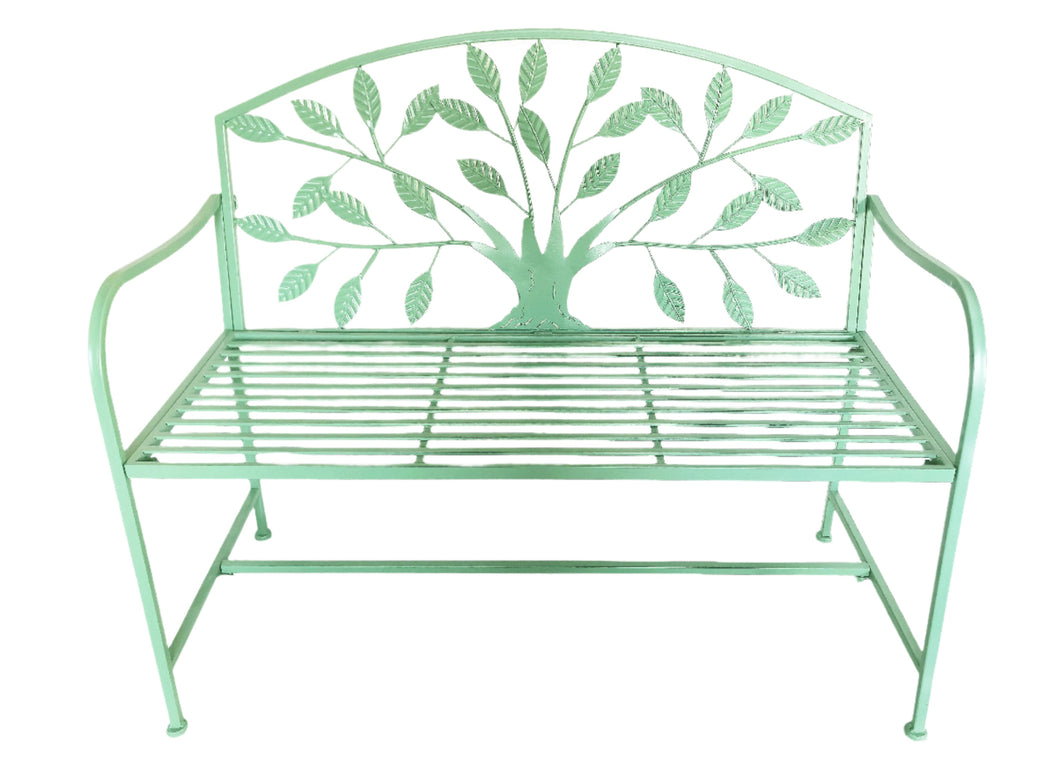 Blue Metal Garden Bench Tree Pattern