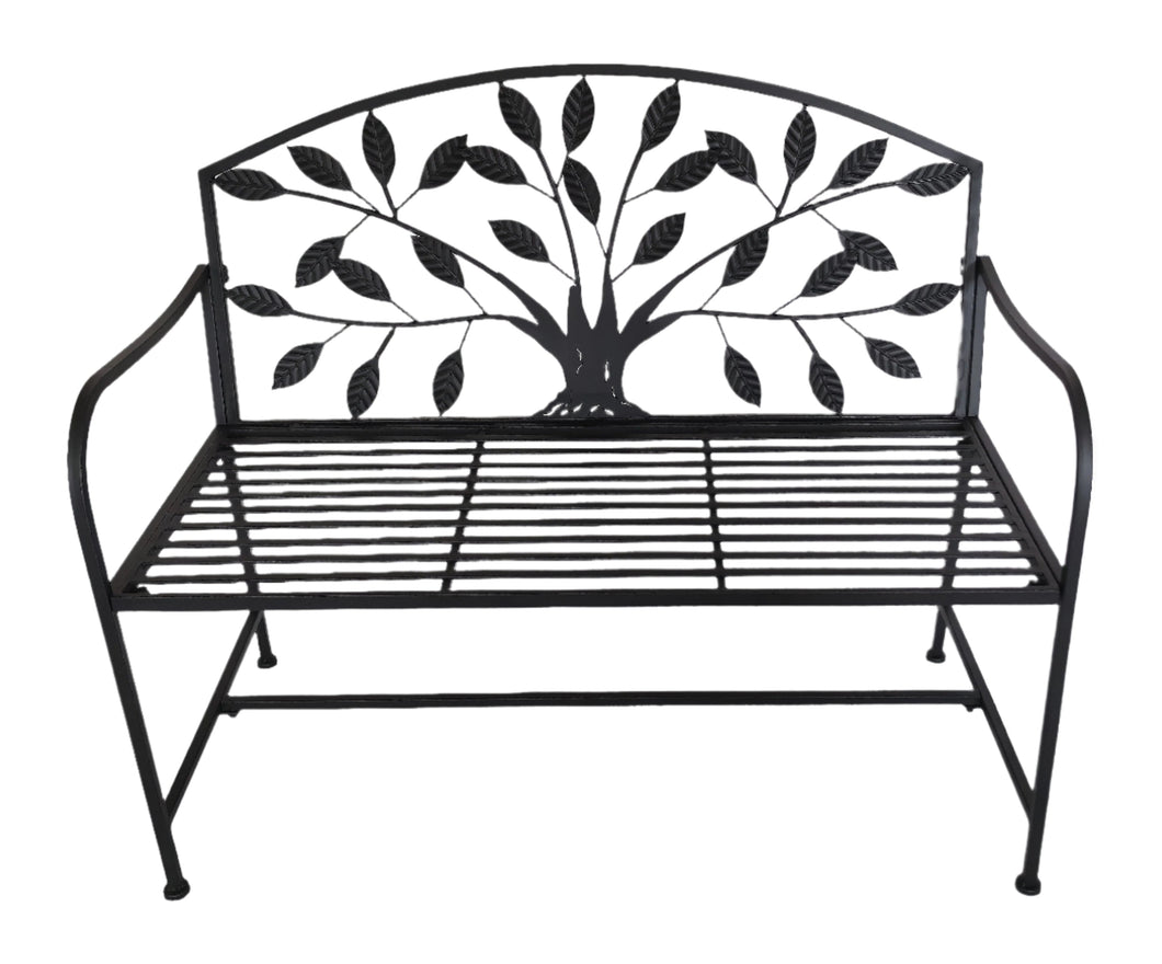 Metal Garden Bench Tree Pattern-Black