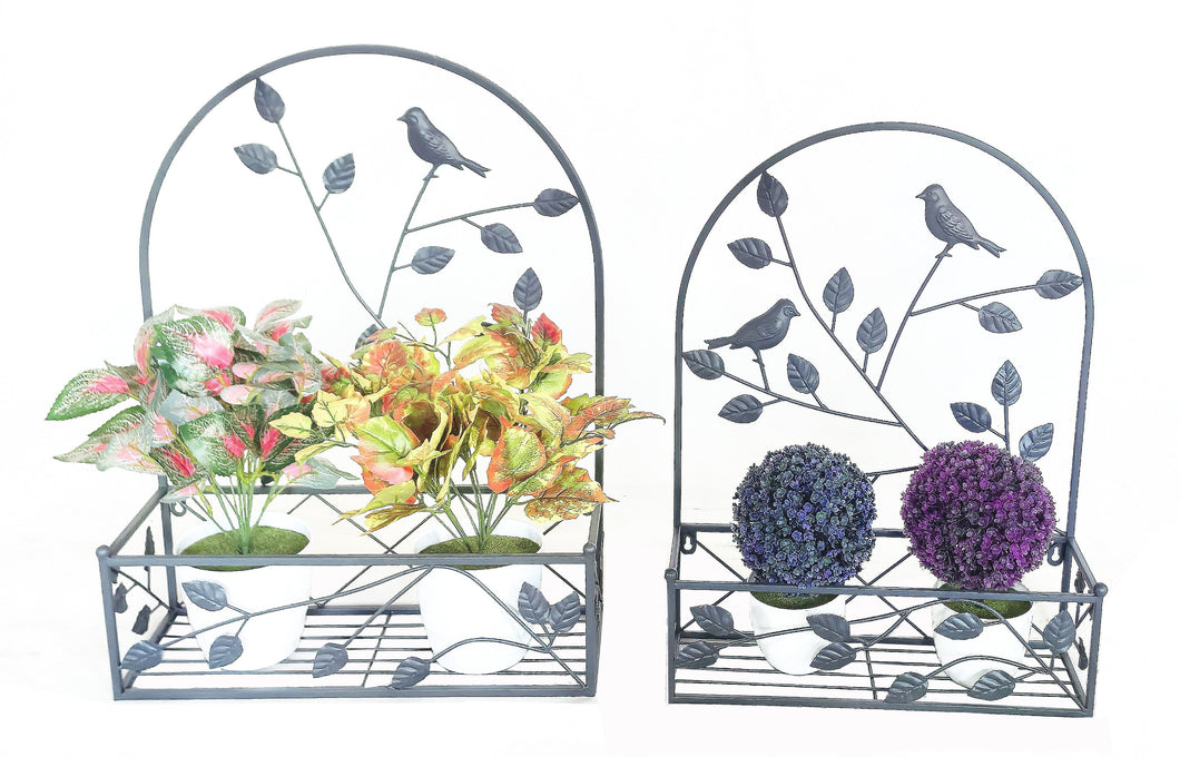 Gray Metal Hanging Plant Holder 2 Pcs Set Outdoor Wall Decor