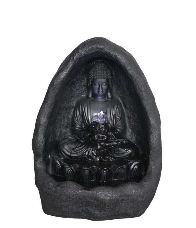 FOUNTAIN-BUDDHA SITTING IN GROTTO W/LED