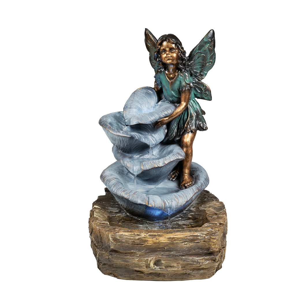 FAIRY ON THE ROCK FOUNTAIN W/ 2 WHITE LEDS