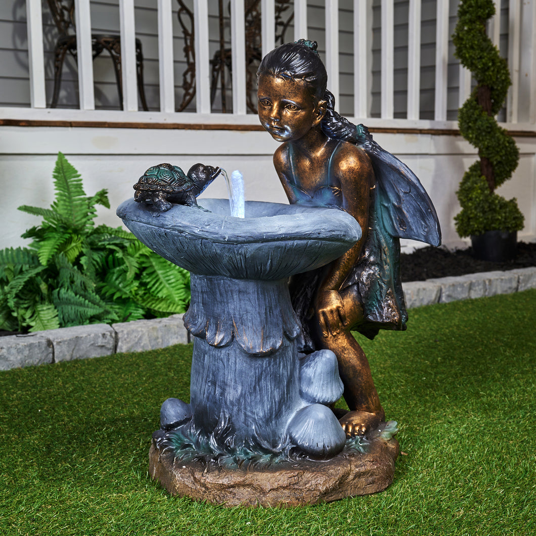 79491-H - GIRL PLAYING BY WATER FOUNTAIN W/WHITE LED