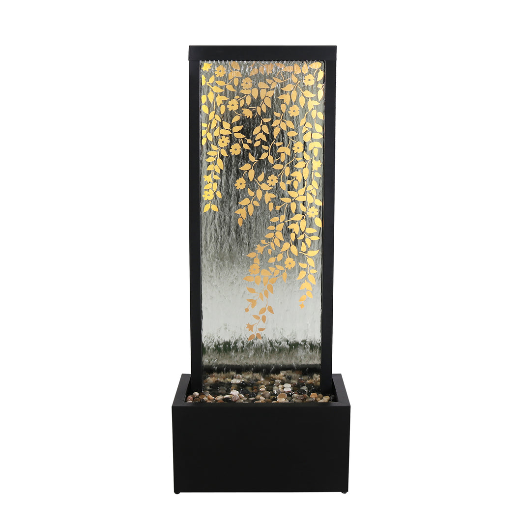 79532-T-BK -  Enchanting Reflections - Outdoor Metal Leaves Mirror Fountain