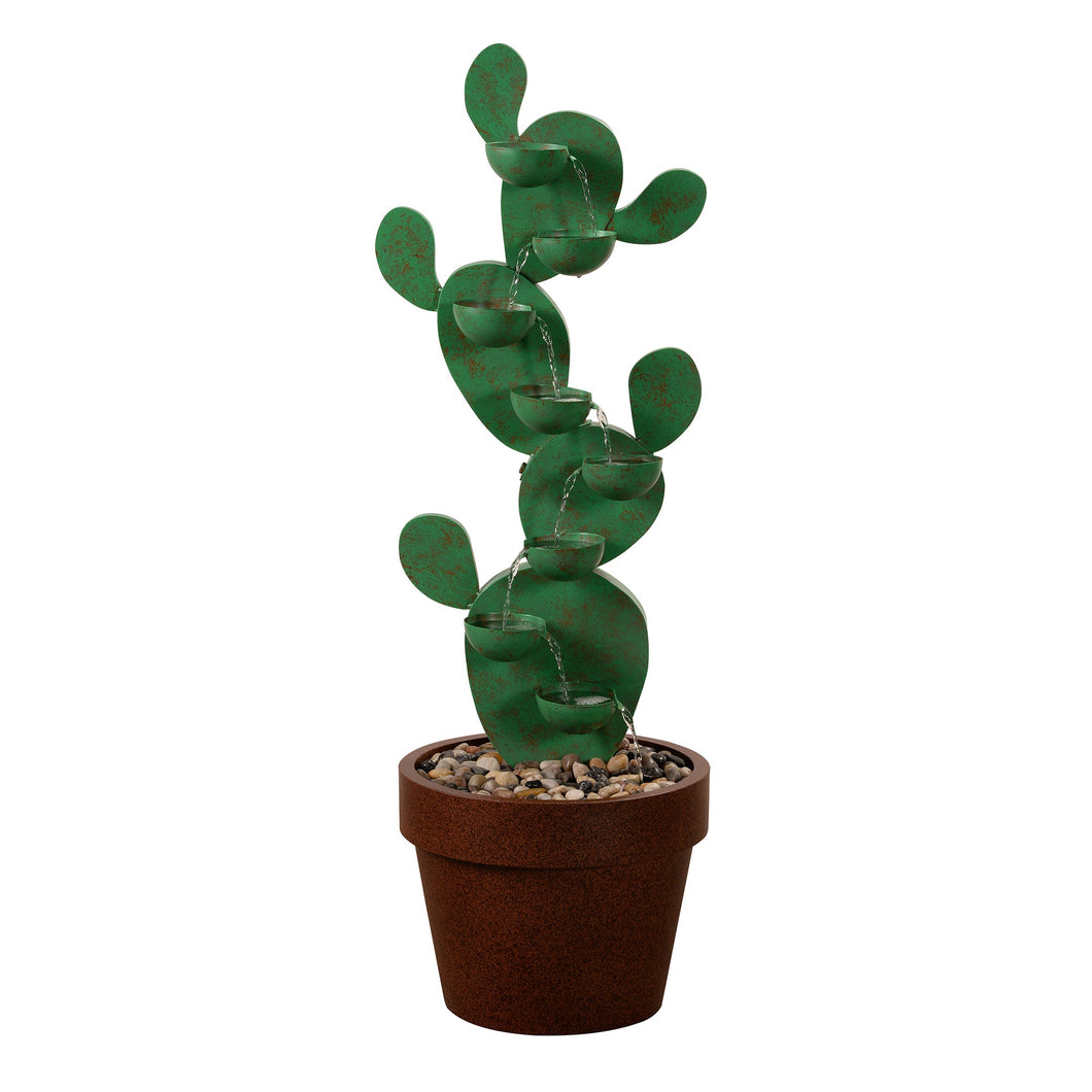 Metal Cactus Fountain with River Stones - Outdoor