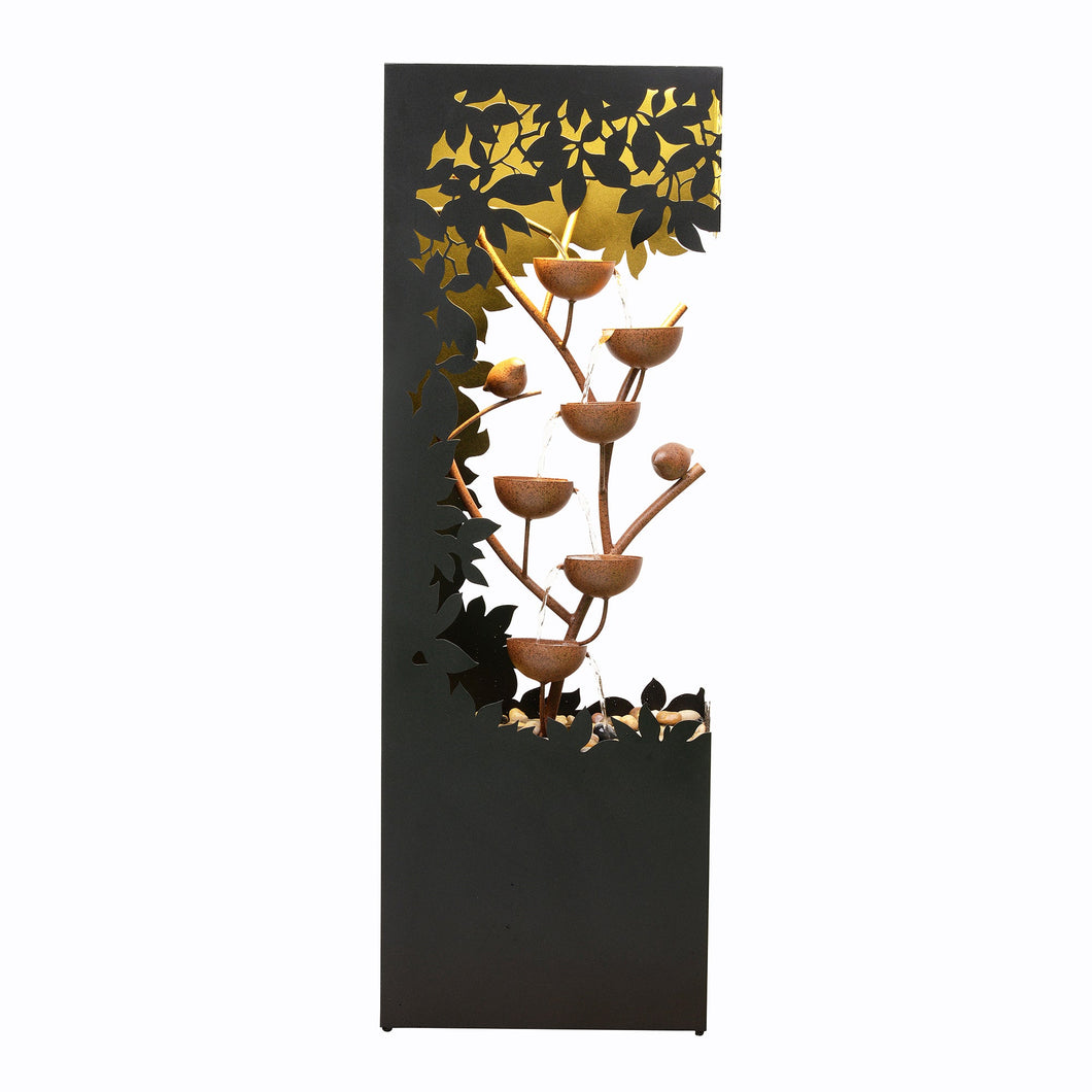 Black LED Fountain with Hollowed Flower & Bowl Design - Outdoor
