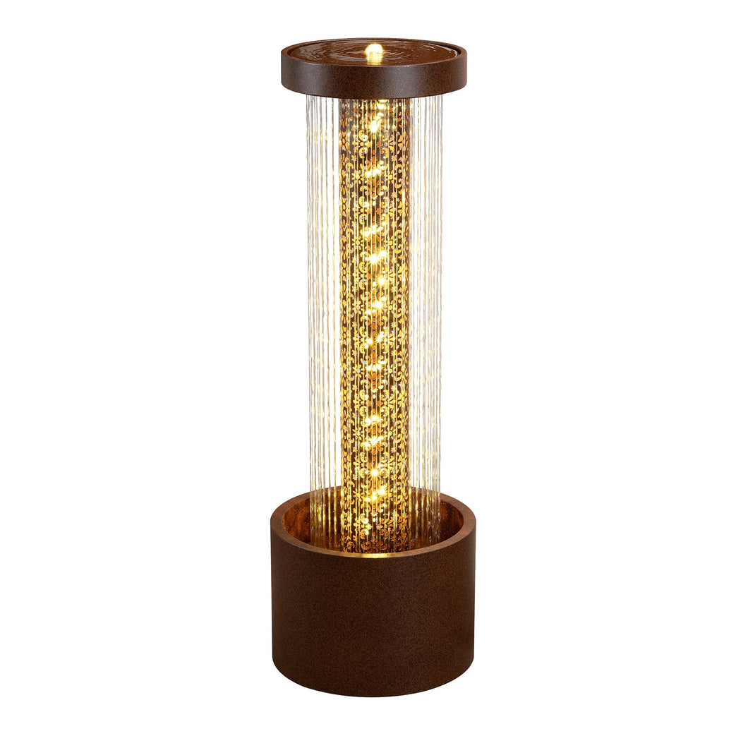 Metal Cascading Rain Water Fountain with Warm White LED Lights - Outdoor
