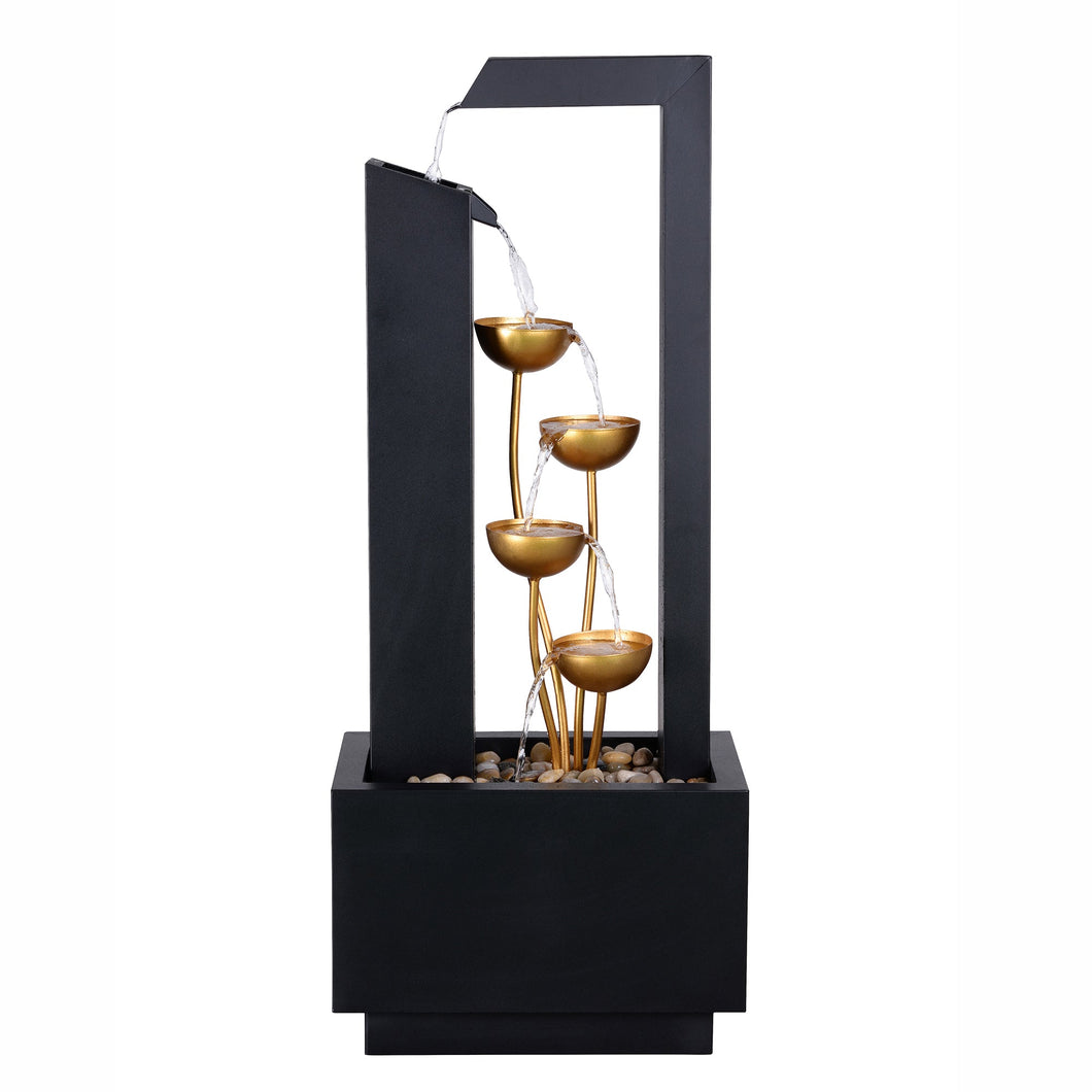 Steel Cups Water Fountain in Matte Black & Gold - Outdoor