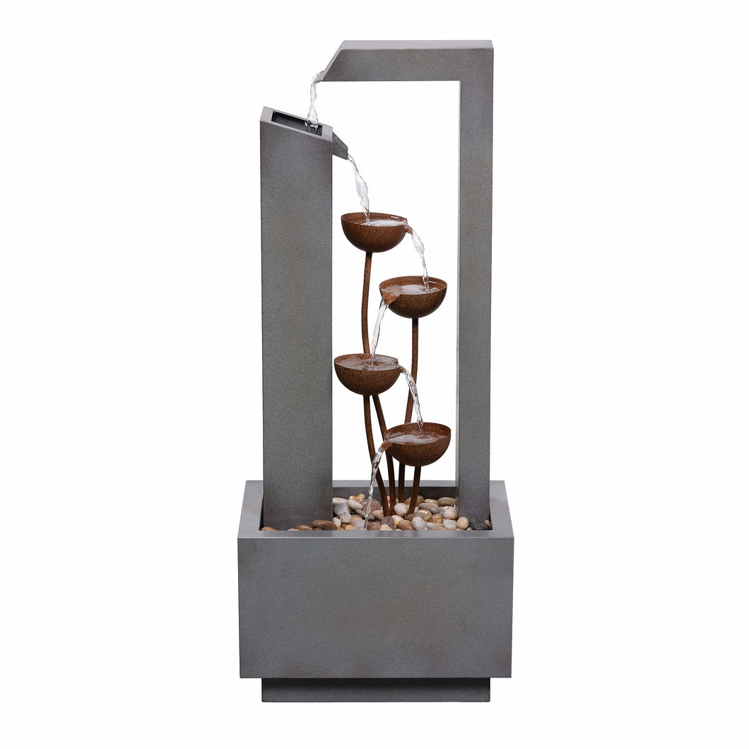 Round 3 Tier Metal Fountain with Planter and LED Lights - Outdoor