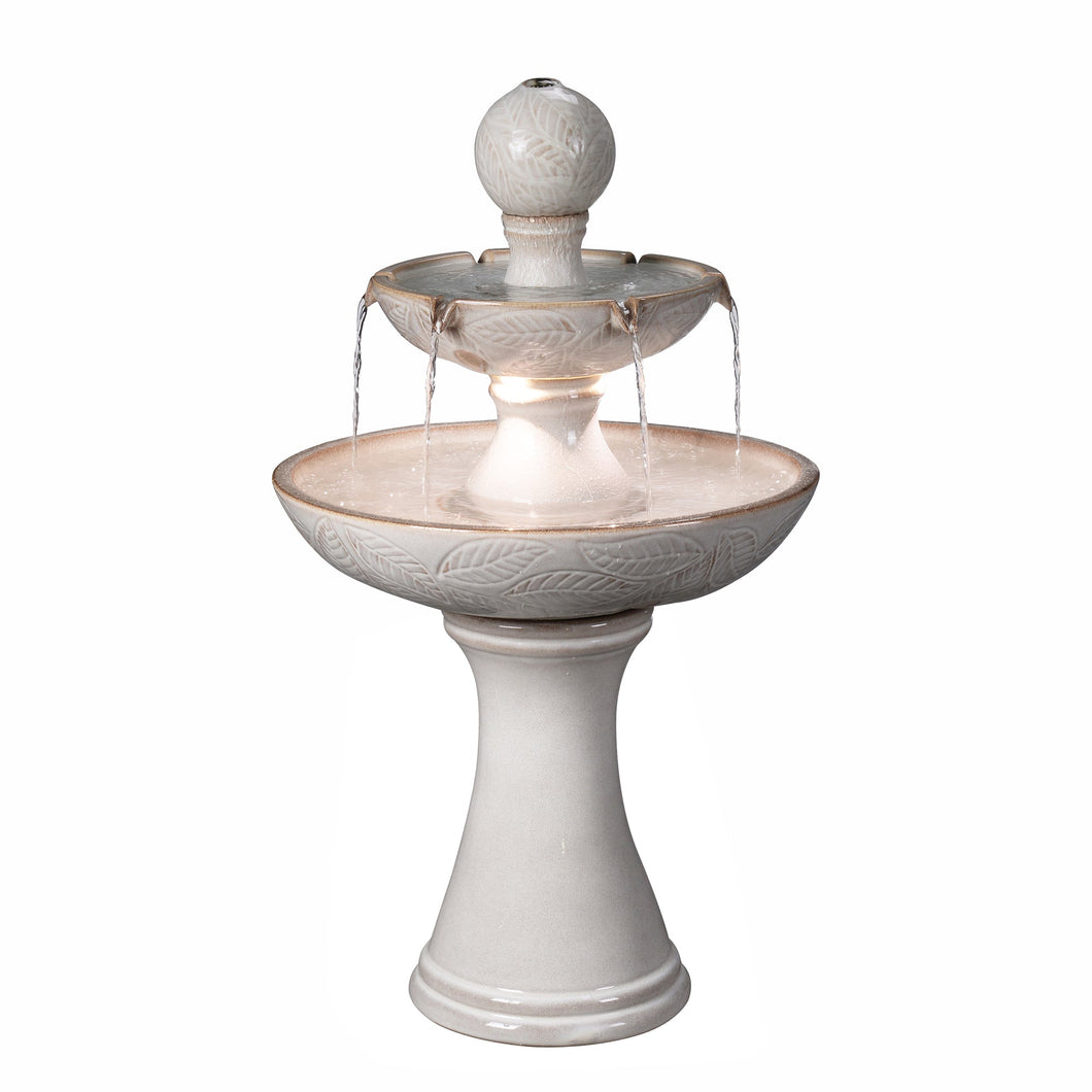 79586-01-IV -  Enchanting Ivory 2 Tier Ceramic Fountain with Lights: Serenity in Every Cascade