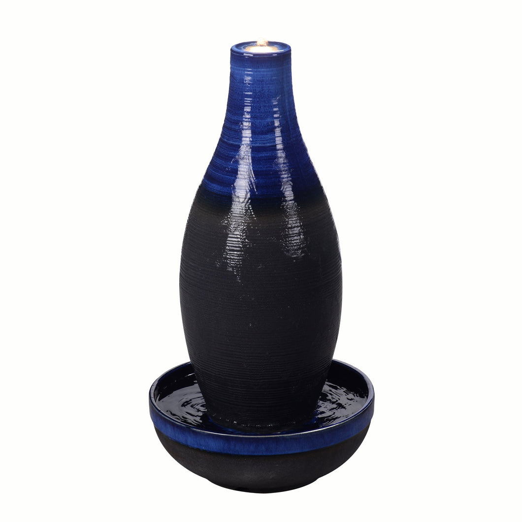 79586-04-BL -  Blue Ceramic Fountain with LED Lights - Tranquil Illumination