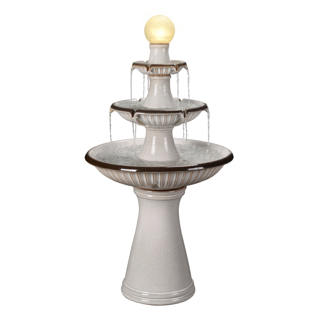 79586-06-IV -  3 Tier Ceramic Fountain with Lights - Ivory Elegance HI-LINE GIFT