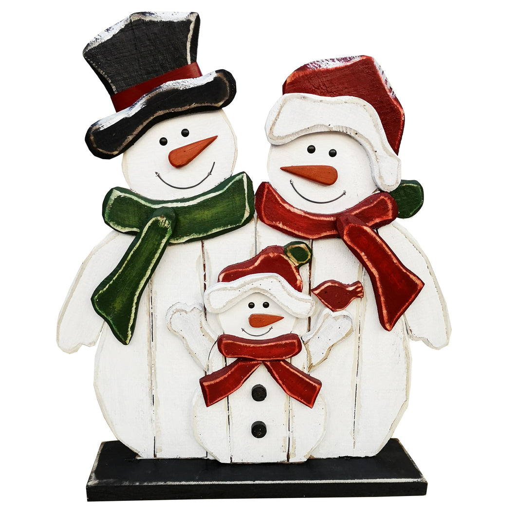 85255-G - 27in Wooden Snowman Family Christmas Decor Indoor Outdoor Use