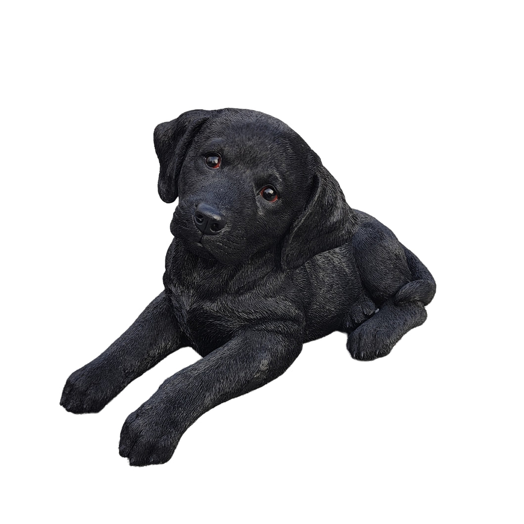 87632-BK - Midnight Reverie: Sleek Black Polyresin Lying Labrador Figurine